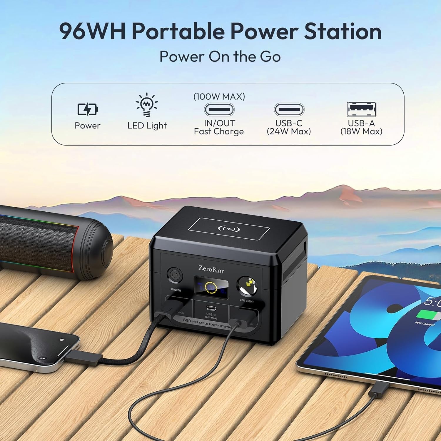 100W Portable Power Station – 30,000mAh Solar Generator with USB-C Fast Charging