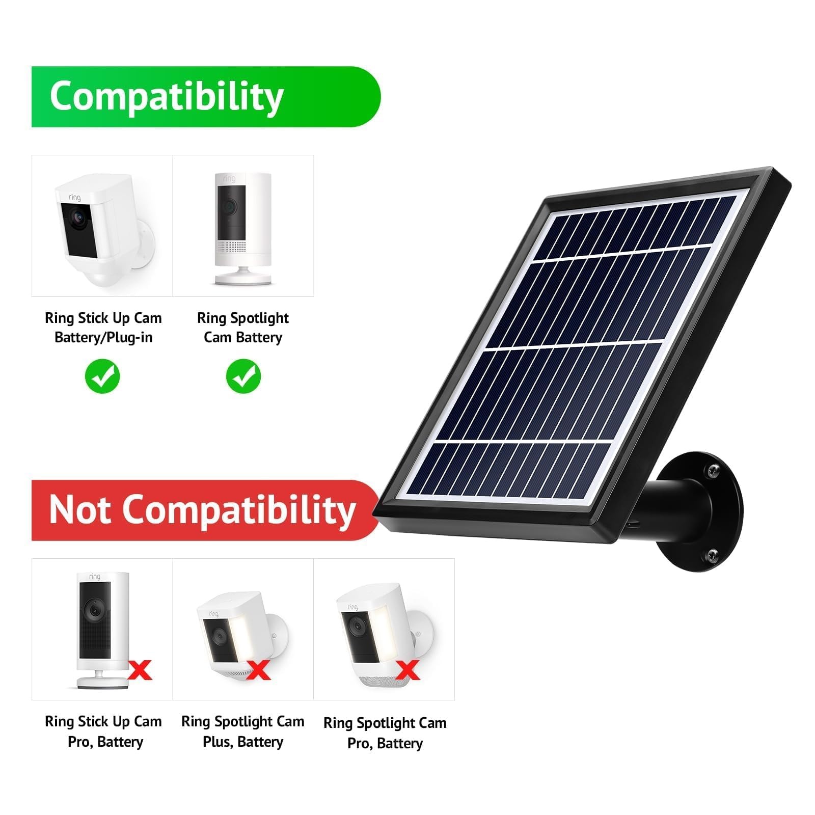 Solar Panel for Ring Stick Up Cam Battery & Plugin, 12ft Waterproof Cable, Co…