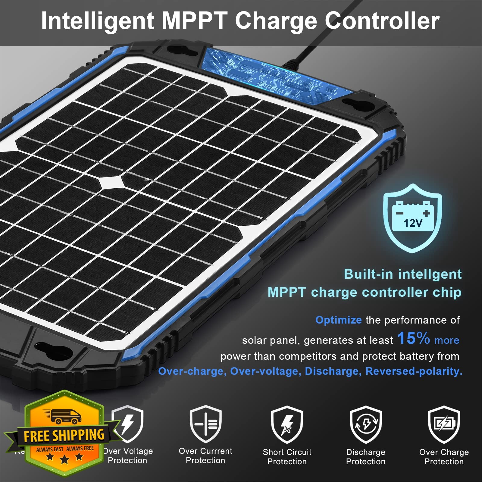 SUNER POWER 12W 12V Solar Battery Charger Maintainer Pro