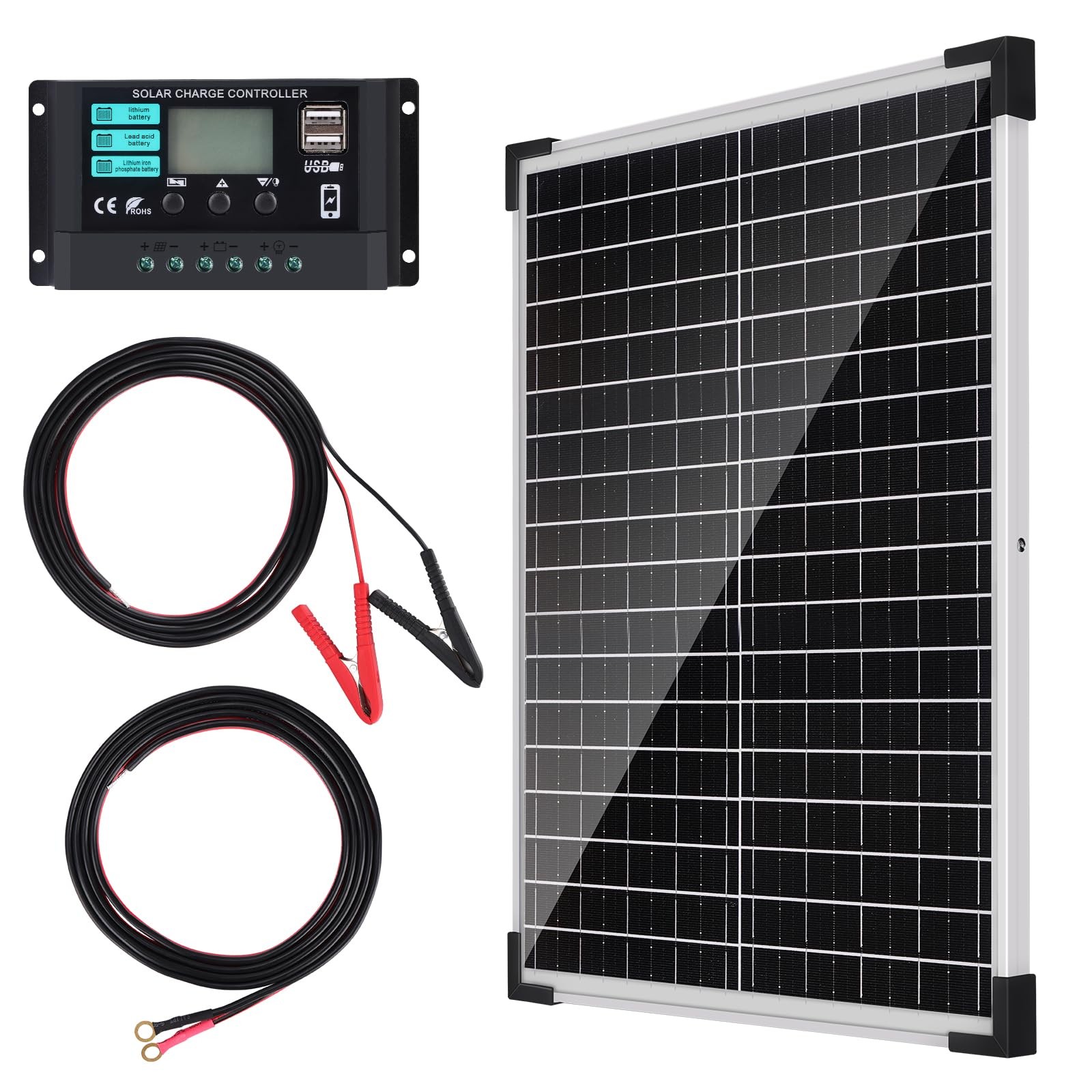 25W 12V Solar Panel Kit Battery Maintainer with Solar Charge Controller for RV