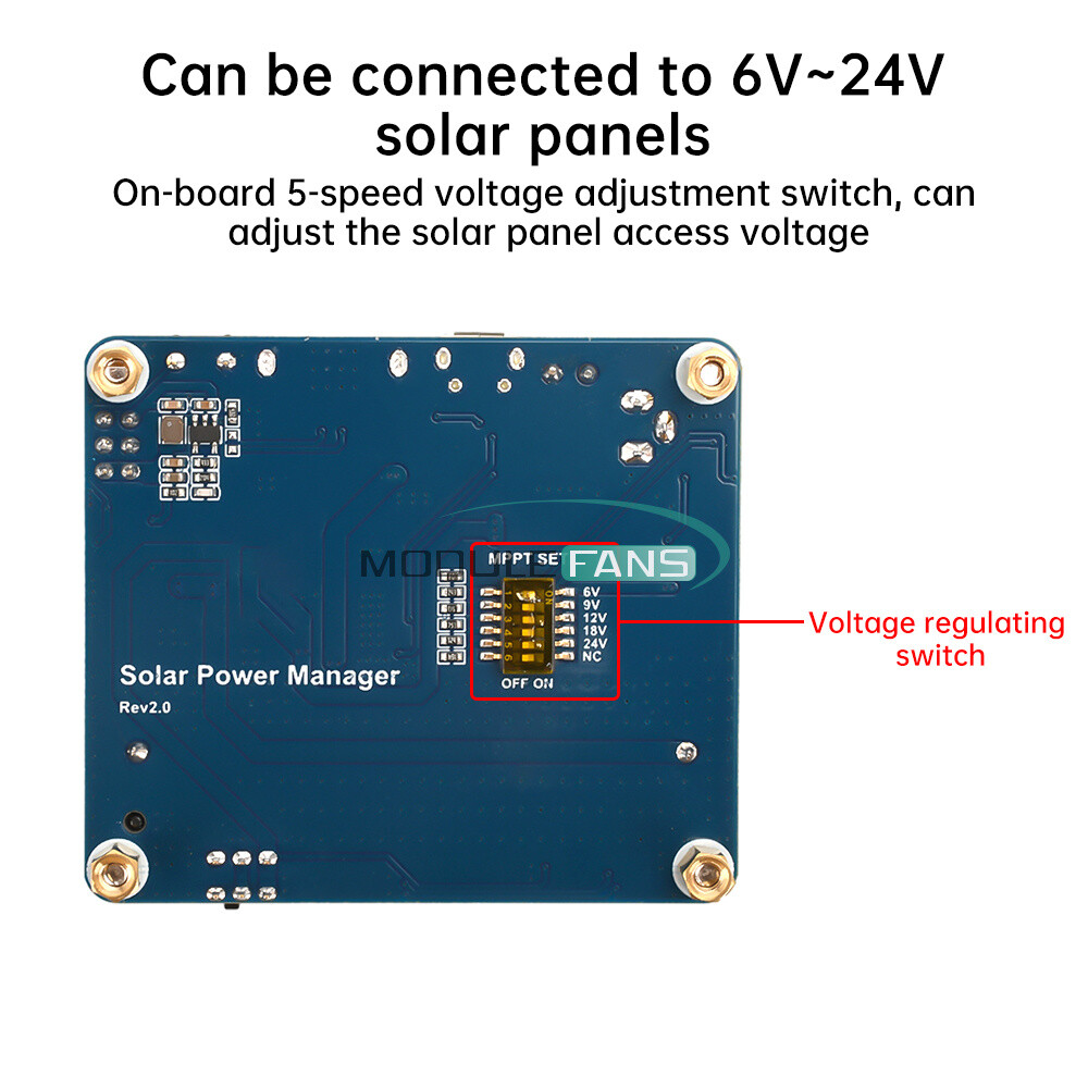 Power Manager Module for 6V~24V Solar Panel Support MPPT USB Battery Charging
