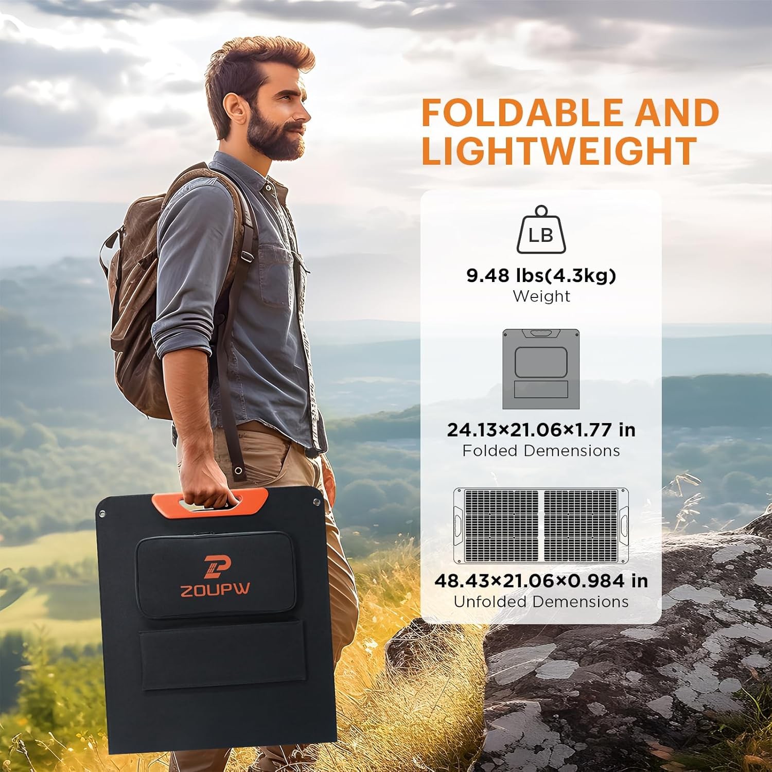 100W Portable Solar Panel with 5-in-1 Cable,23.5% Efficiency Mono Foldable Solar