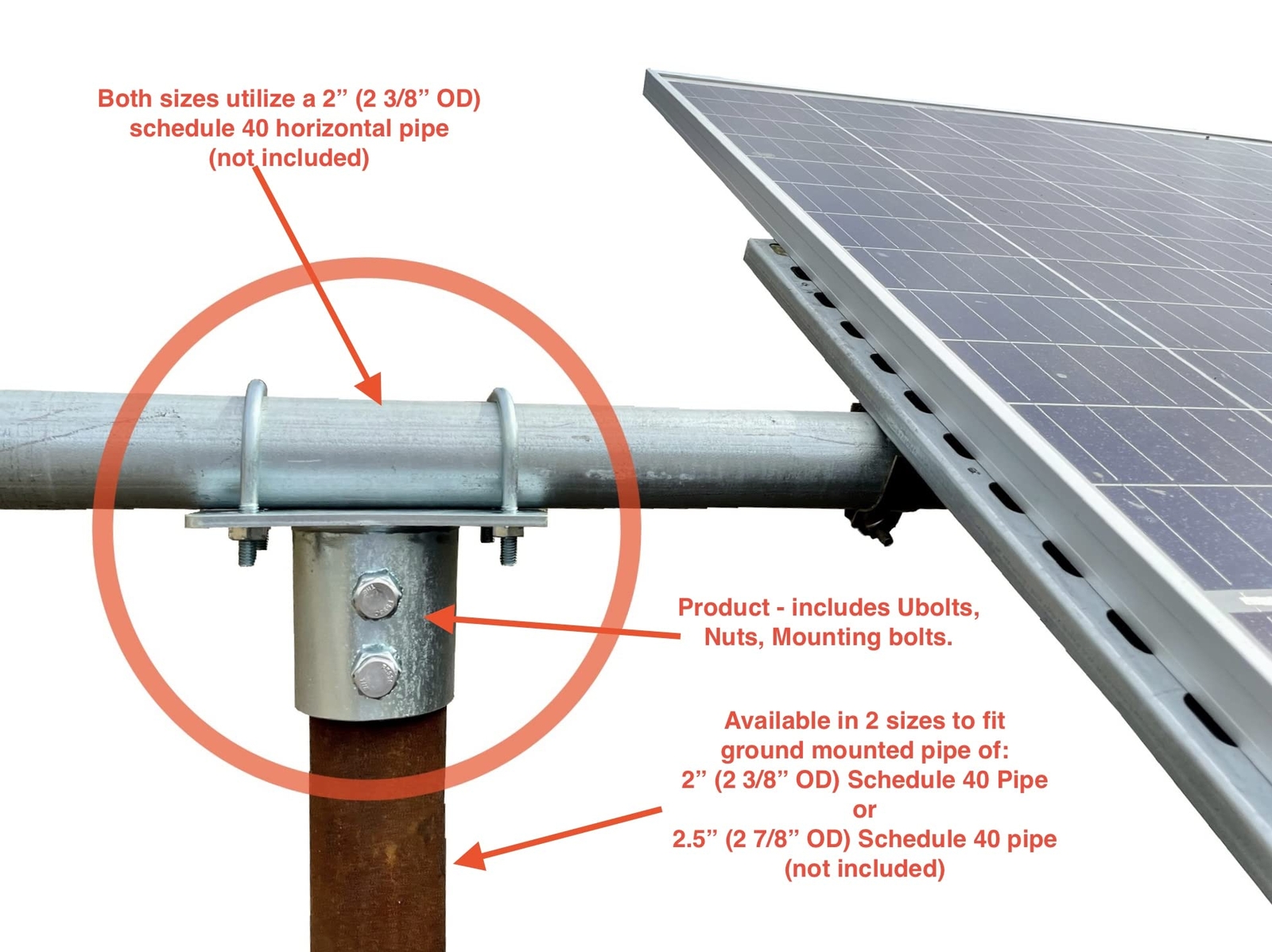 Solar Panel Array Ground Mounting Bracket Top Cap 2″ (2 3/8″ OD) Pipe