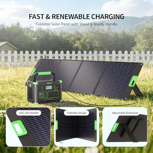 200W Portable Solar Panel, 23.5% High Efficiency ETFE Foldable Solar Green