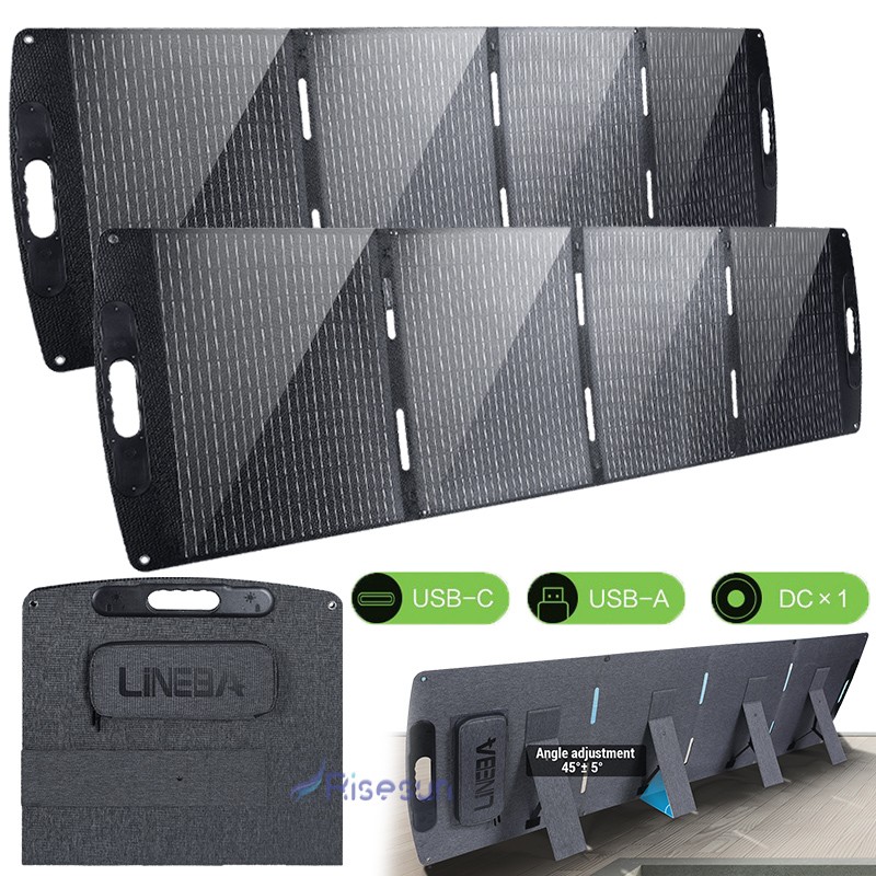 200W Portable Solar Panels Chargers with Type-C,USB and DC Outputs Foldable IP67