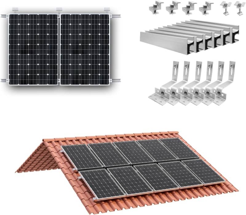 Solar Panel Mounting Rail Kit Roof Bracket Set for Tile Roof 1/2/4 Panels