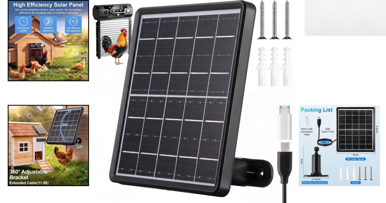 Quick Install 5W Solar Panel for Automatic Chicken Door – Waterproof Design
