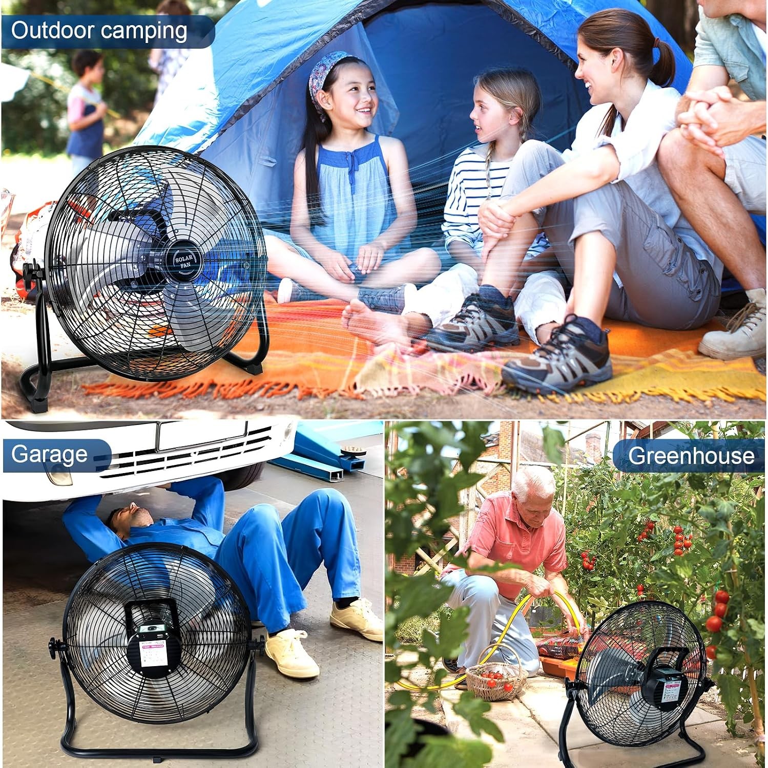 18” Solar Powered Fan W/ 30W Solar Panel Portable Solar Outdoor Floor Fan