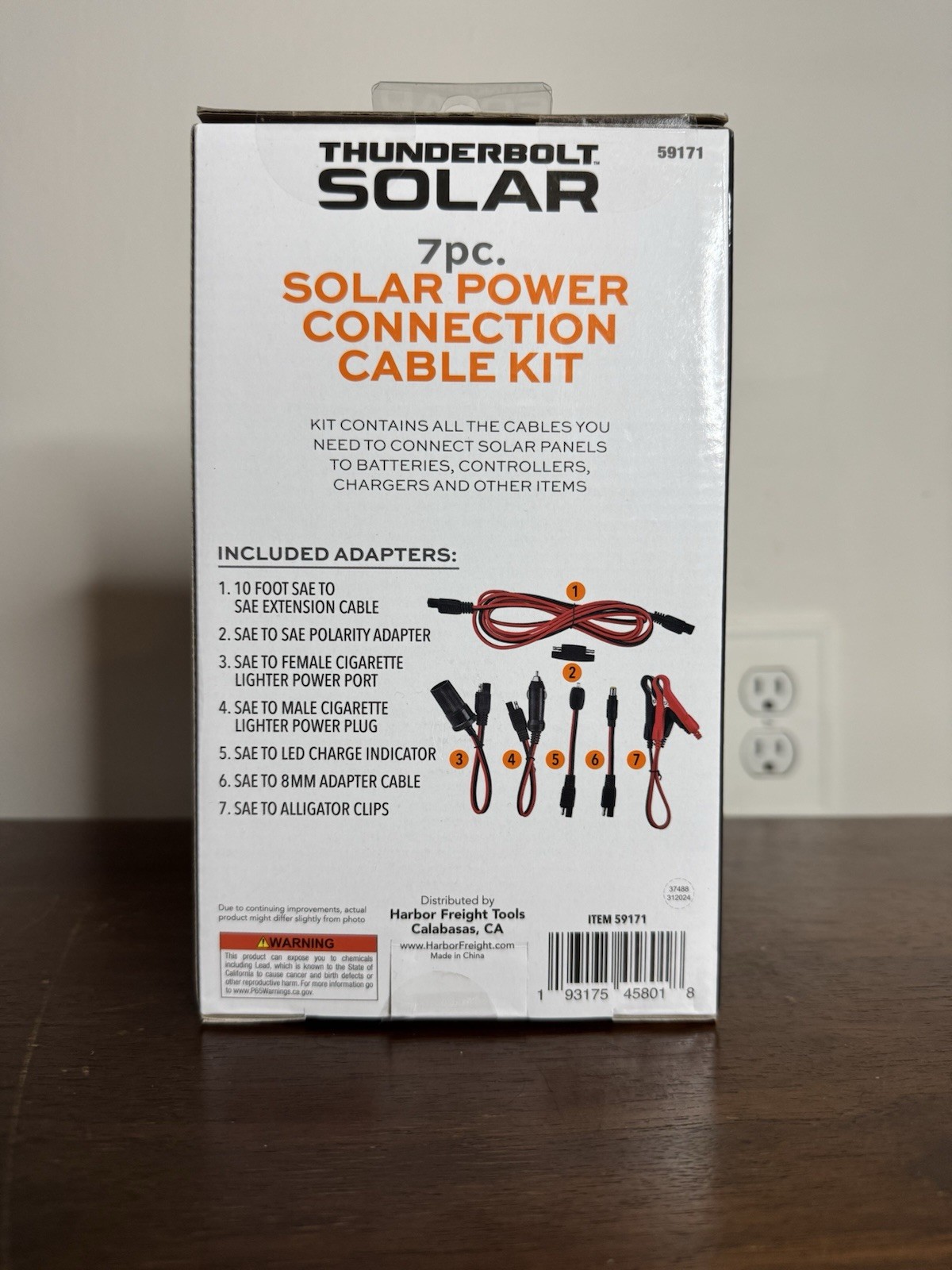 Thunderbolt Solar 7pc Solar Power Connection Cable Kit Model 59171 Portable LED