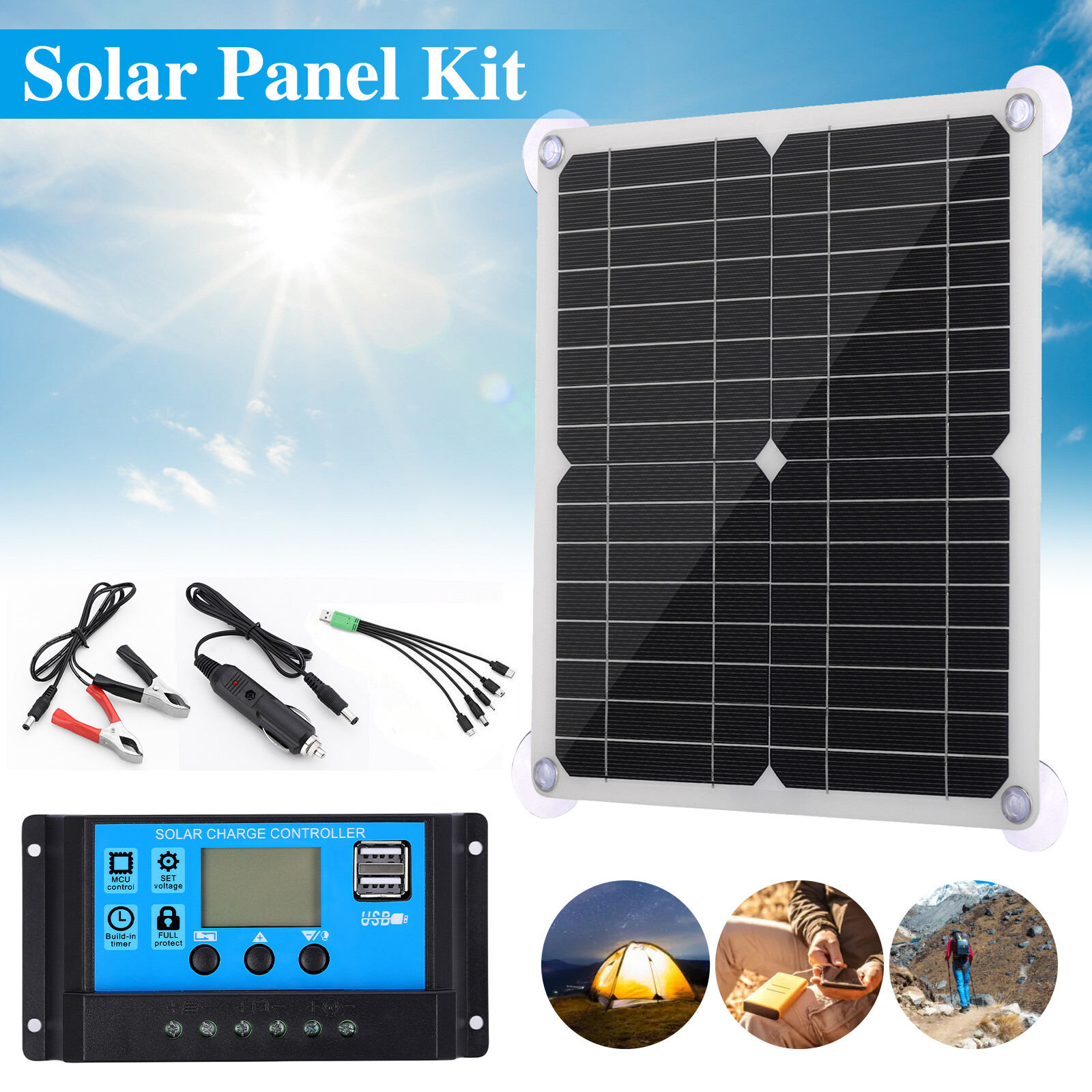 200 Watts Solar Panel Kit 100A 12V Battery Charger with Controller Caravan Boat