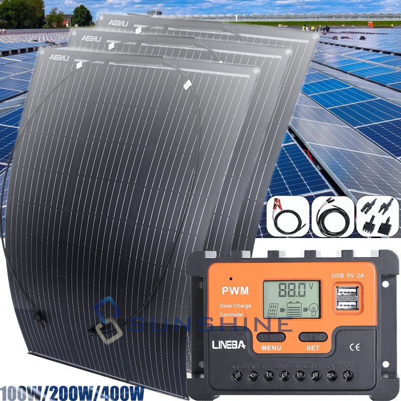 400W 200W Solar Panel Kit 30A 12V/24V Battery Charge Controller RV Caravan Boat