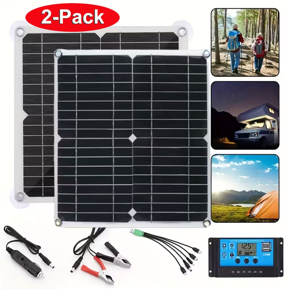 2 Pack Solar Panel Kit 12V 10A Battery Charger with Controller Caravan Boat RV