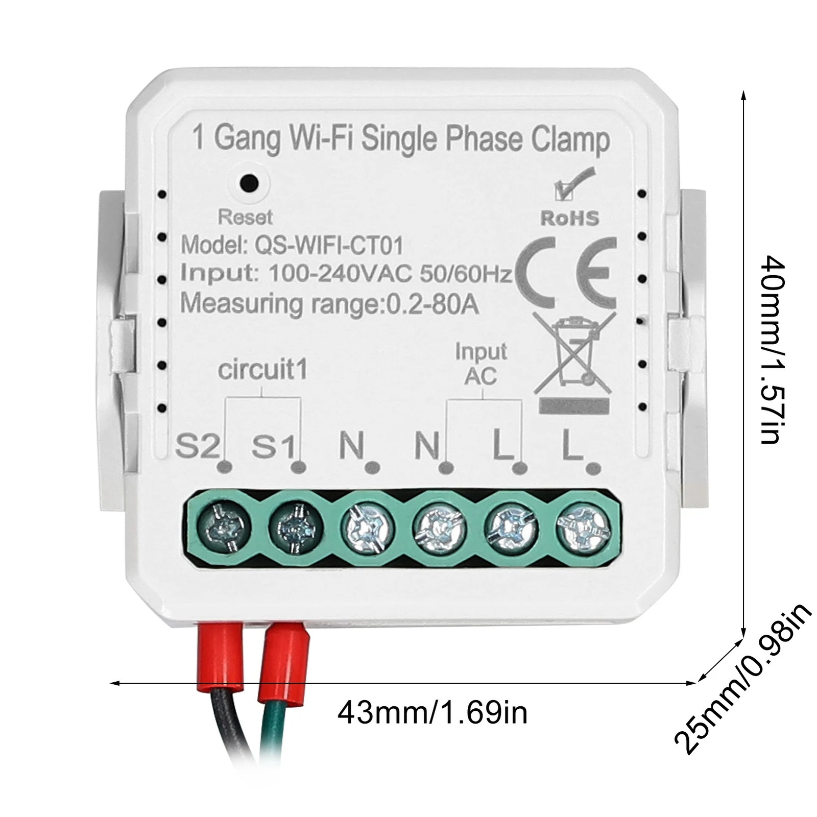 Tuya Wifi 2 Gang 80A Single Phase Clamp Solar PV Energy Meter Bidirectional Mobi