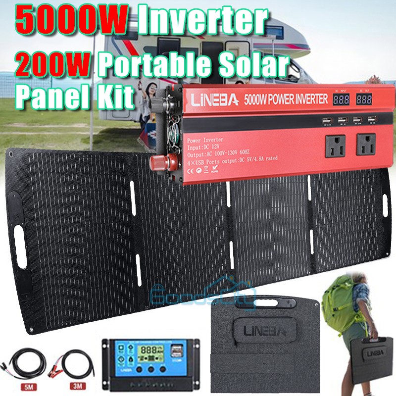5000W SOLAR SYSTEM INVERTER & 200W SOLAR PANEL KIT CHARGER POWER STATION For RV