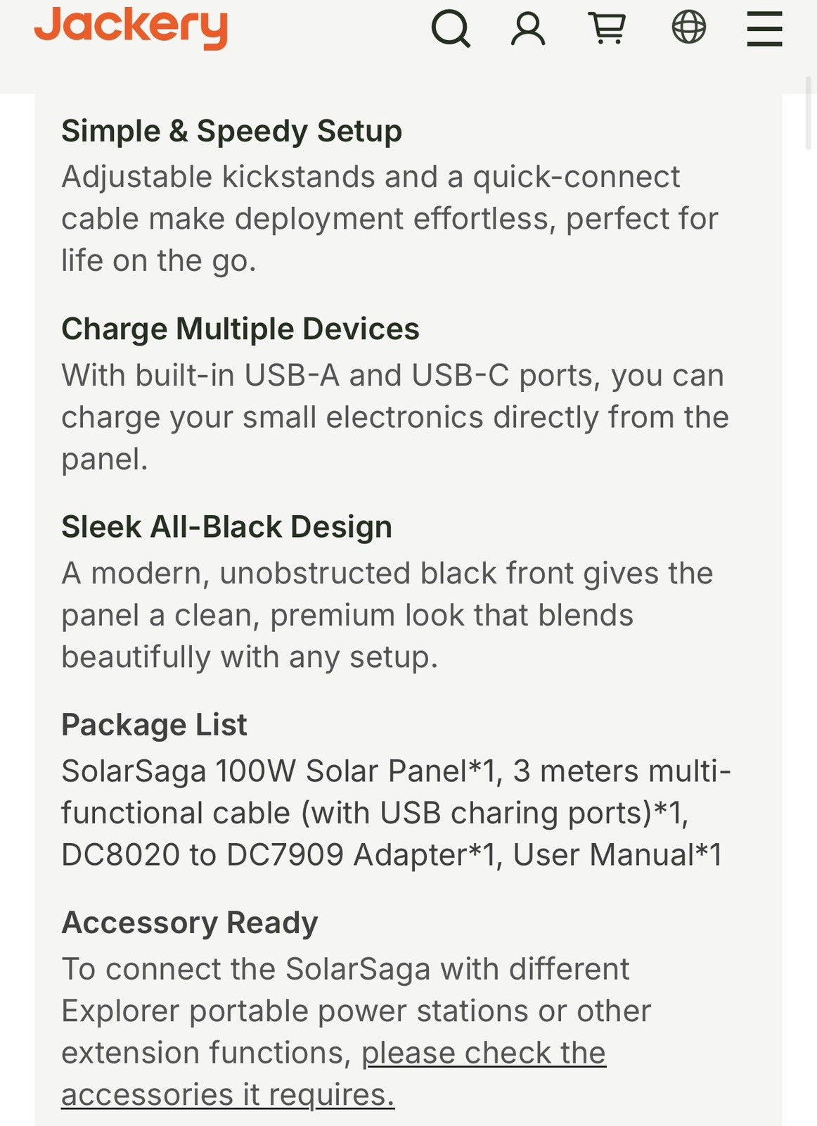 Jackery – SolarSaga 100W Solar Panel NIB MODEL JSS-100B 19v foldable w/kickstand