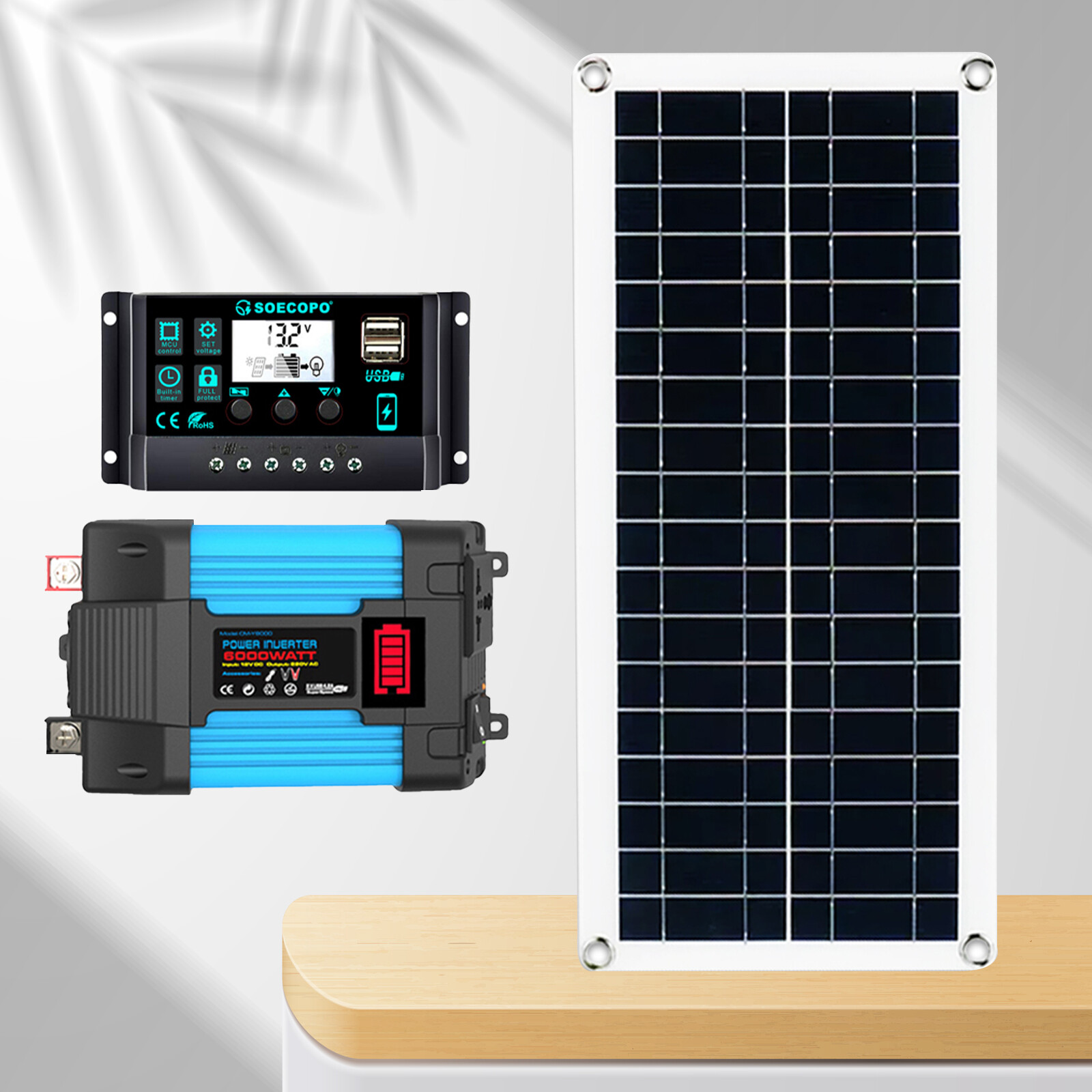 6000W Off-Grid Solar System Complete Kit Dual12V/24V To 110V/220V Inverter 100A