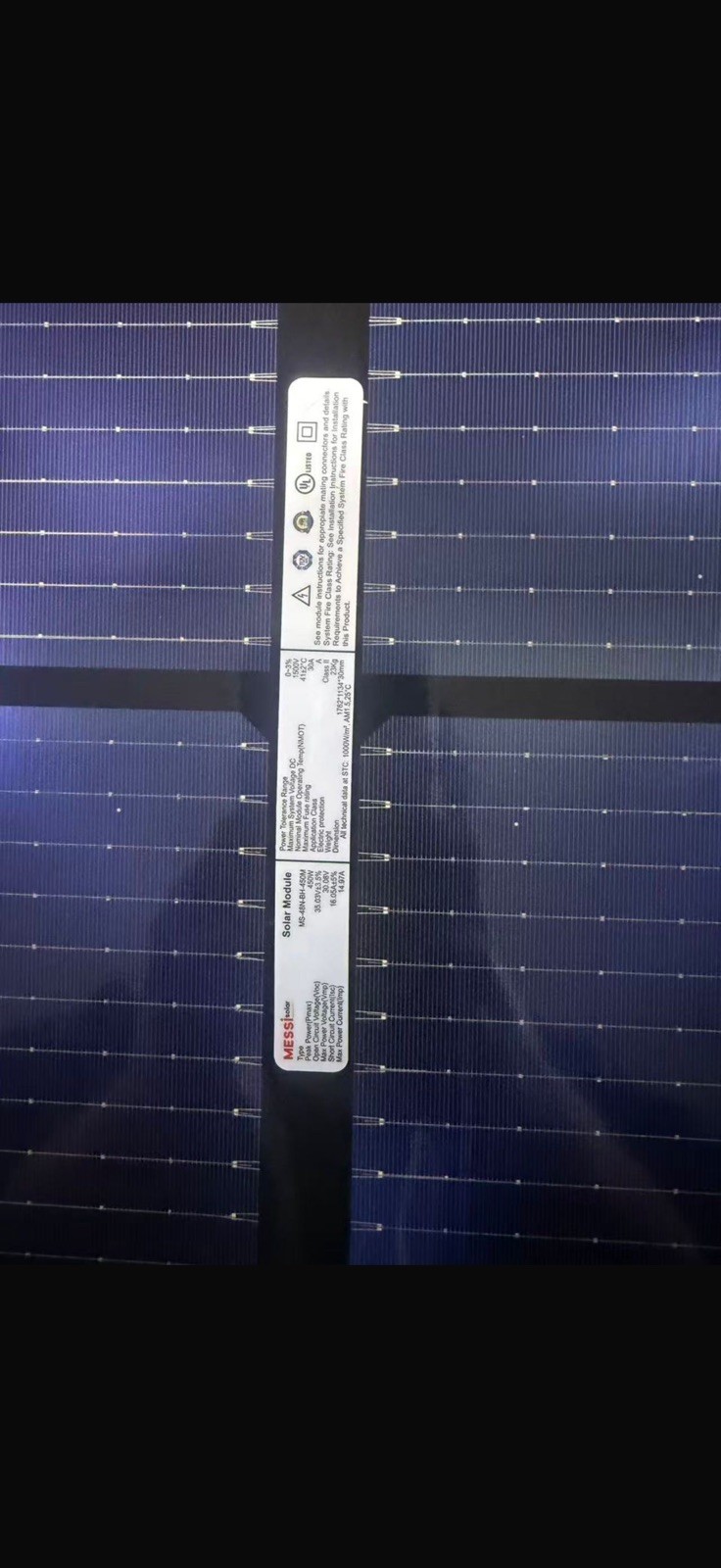 Messi Solar 450W 108 Half-Cell Bifacial Solar Panel