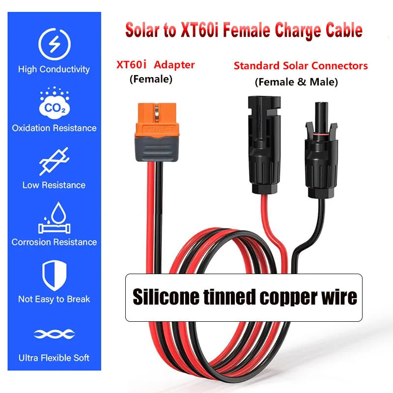 12 AWG Solar to Xt60I Cable 1M~10M (3.2Ft~32.8Ft) Solar Connector to Xt60IF Adap