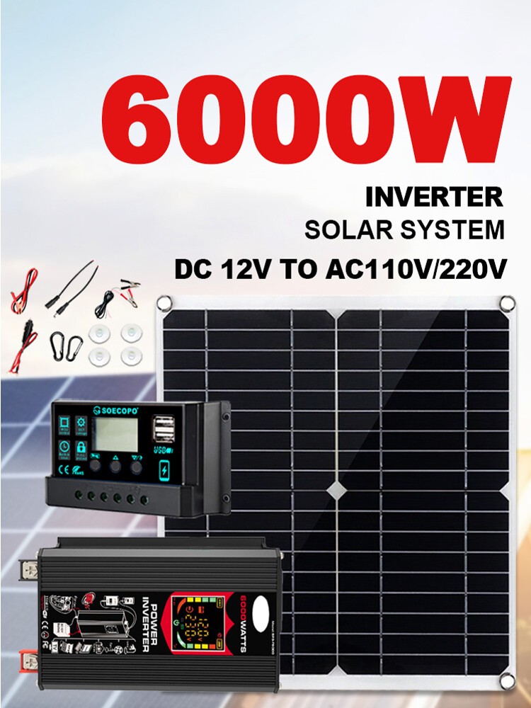 6000W Solar Panel Set Solar Power Inverter Generator 100A Home 110V Grid SysteFi