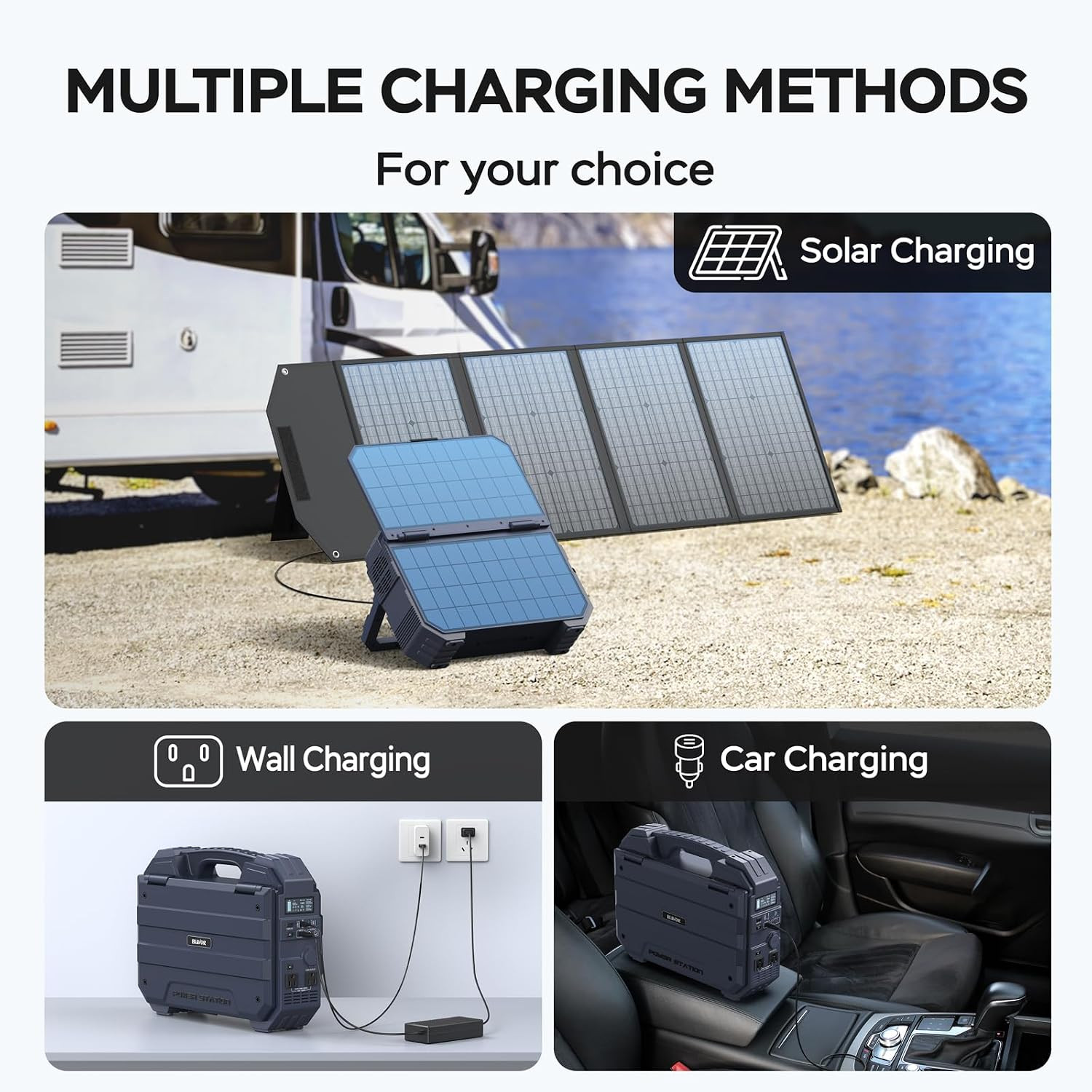 Portable Power Station 1600W (Peak 3200W), Built-In Solar Panel, 1024Wh Lifepo4