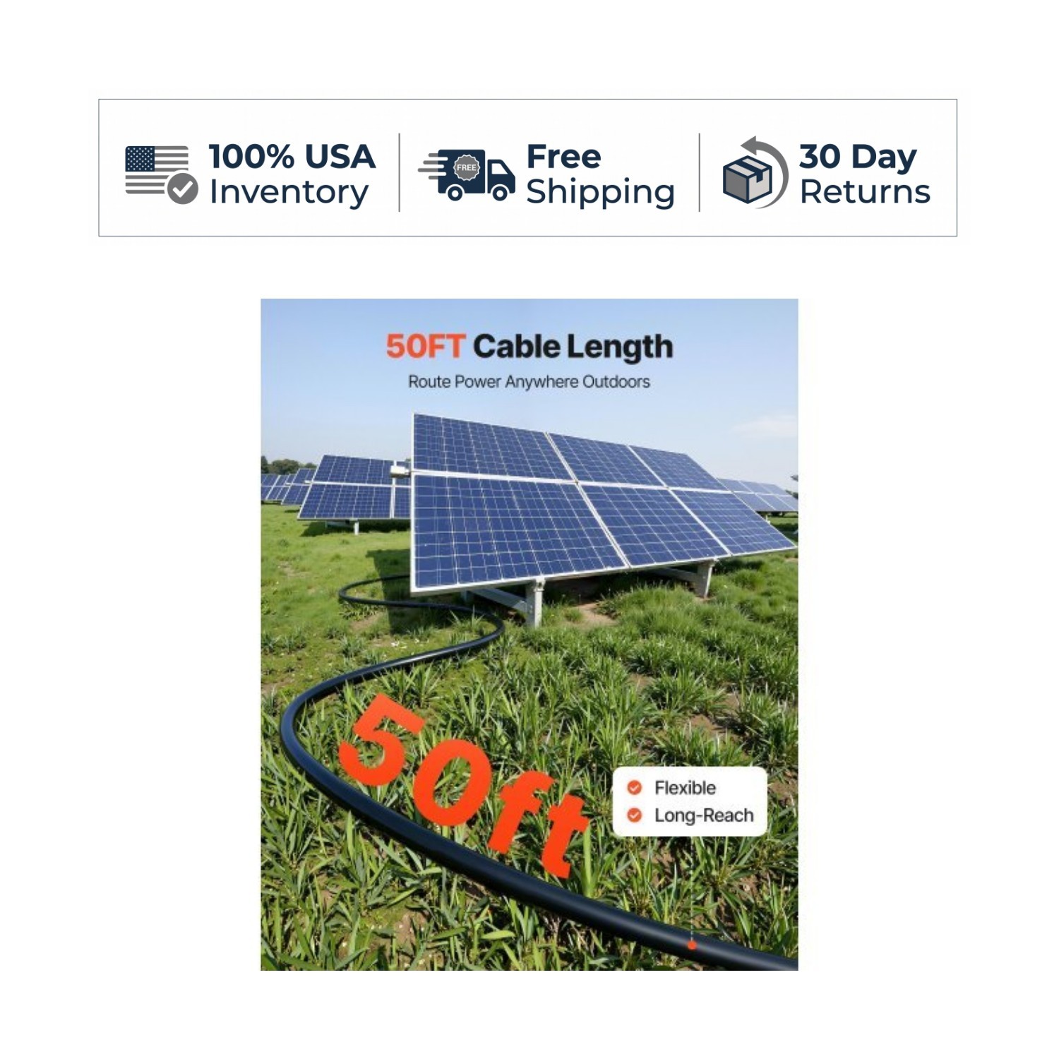 VEVOR Solar Panel Wire 10 AWG 100 ft Red Black Extension Cable PV Copper IP67