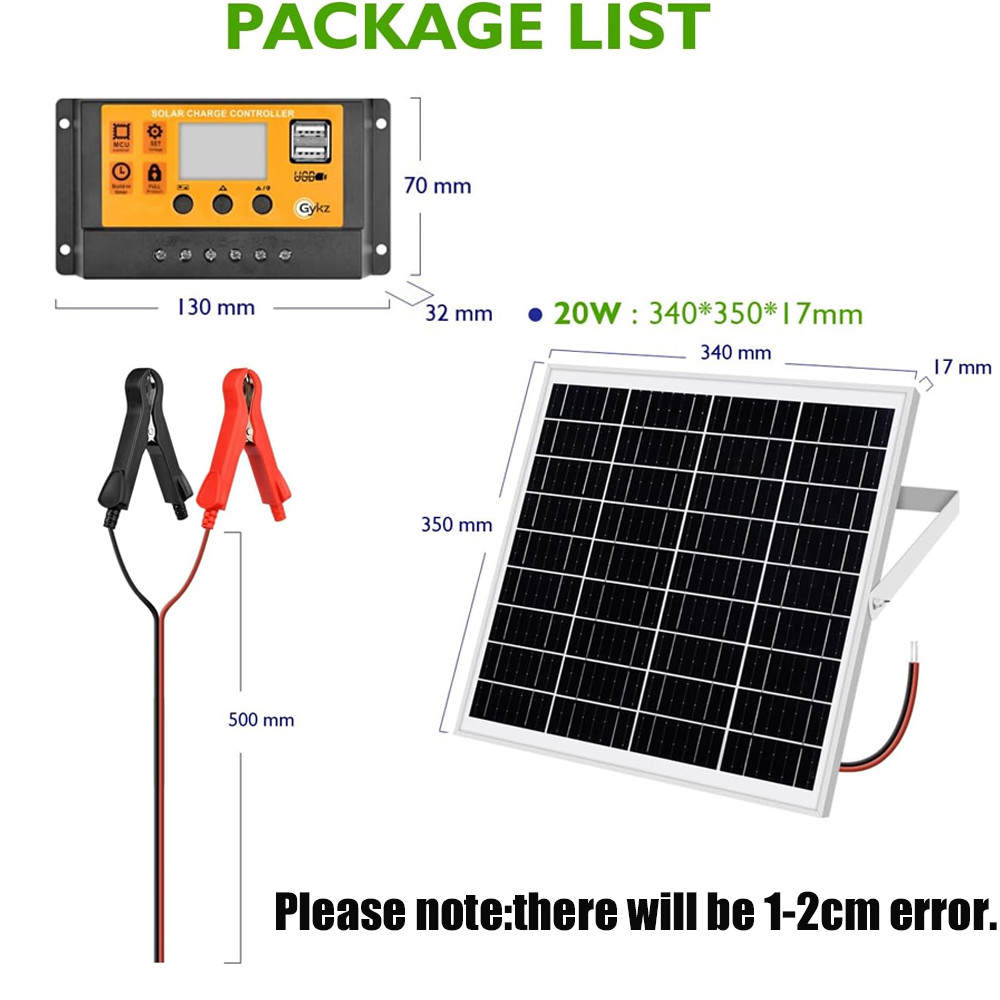 20W Solar Panel 12V Charger Battery Charger Kit Trickle Maintainer Boat Car RV