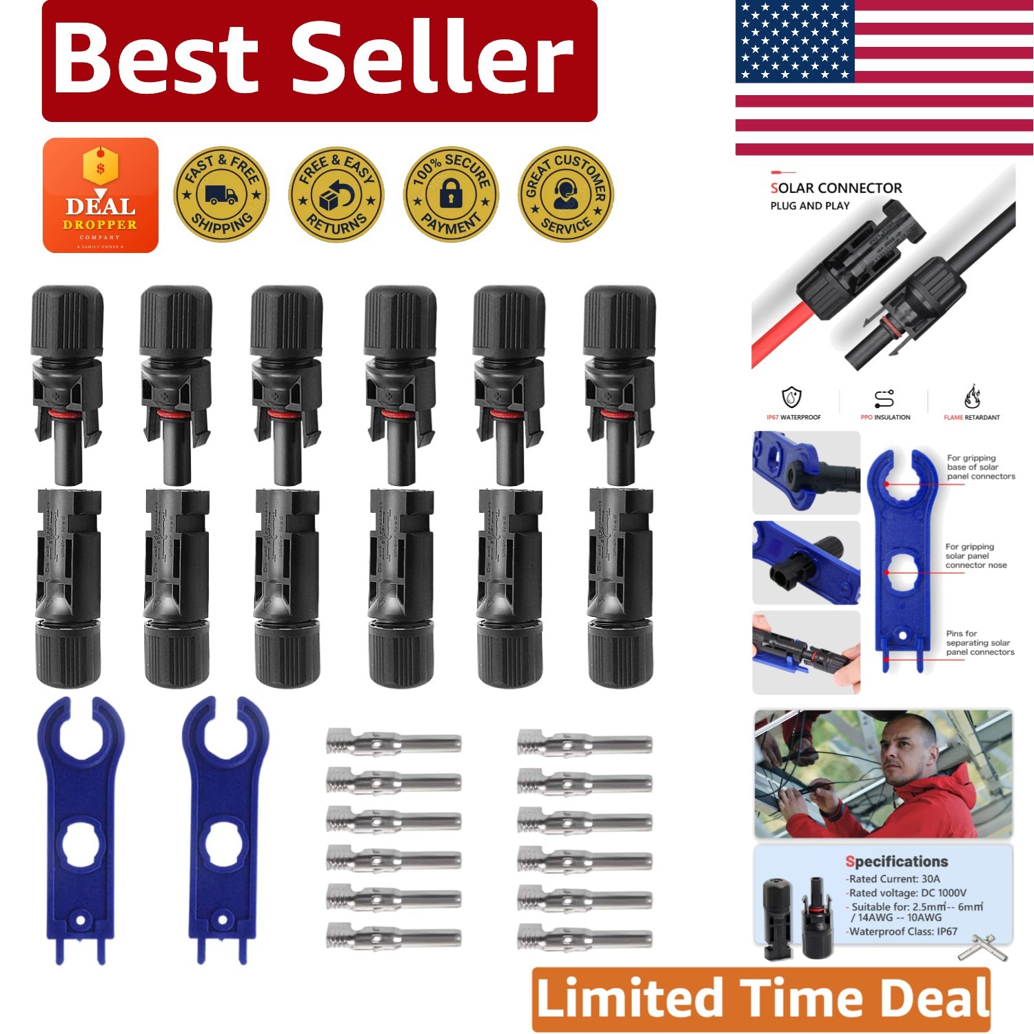 Complete Solar Connector Set – 6 Pairs Male/Female with Installation Essentials