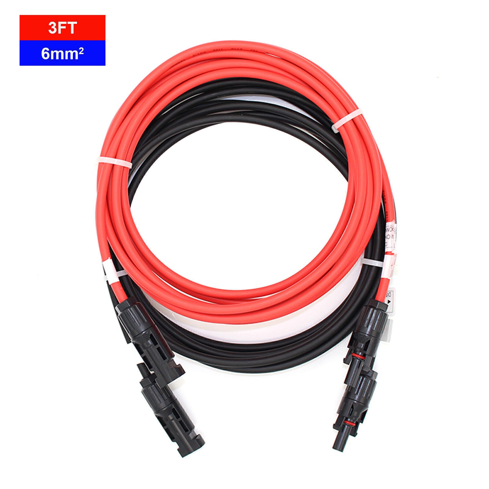 Black+Red 10 AWG Solar Panel Extension Cable Female & Male Wire Connectors 6mm²