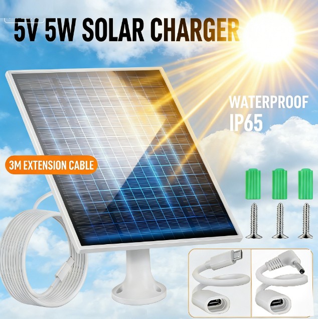 5W 5V Solar Charging Panel for Outdoor Ring Camera Battery Charger with Stand