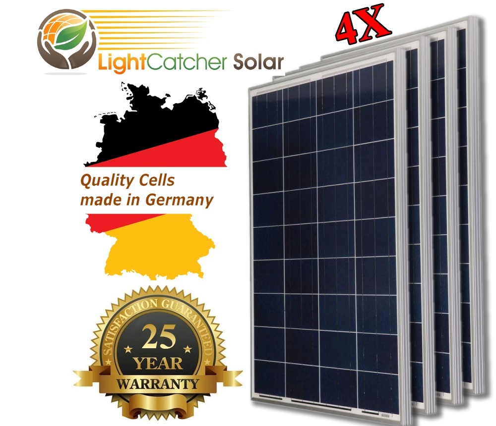 (4 pcs) 100W Watts 100 Watt Solar Panel Off Grid 12 Volt 12V RV Boat Off Grid +