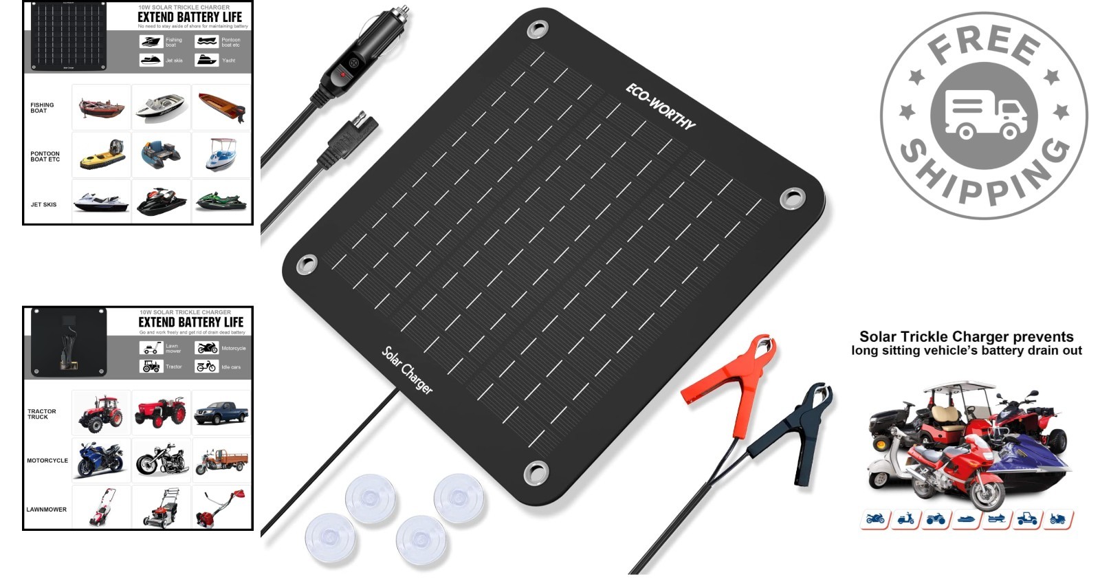 Portable 10W Solar Battery Charger – Protects and Maintains Vehicle Batteries