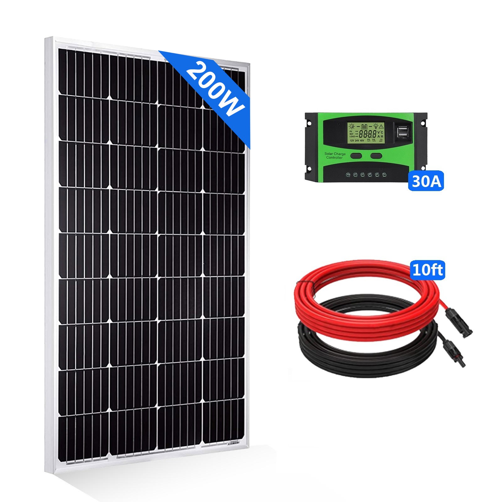 200W Monocrystalline Solar Panel Kit Solar Module PV Power Marine Home Off Grid