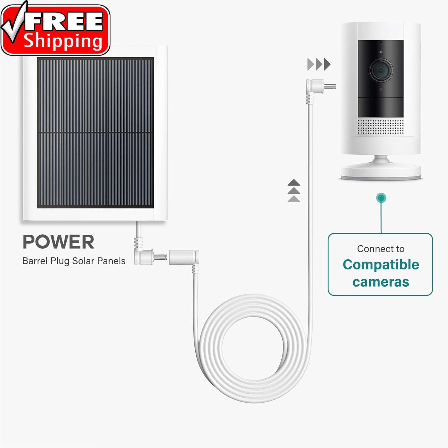 10 Ft. Barrel Plug Extension Cable – Compatible with Ring Solar Panel and Super