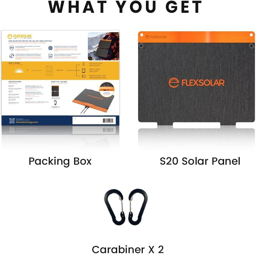 FlexSolar 20W Small Solar Panel Charger 5V USB-A USB-C ETFE Power Emergency