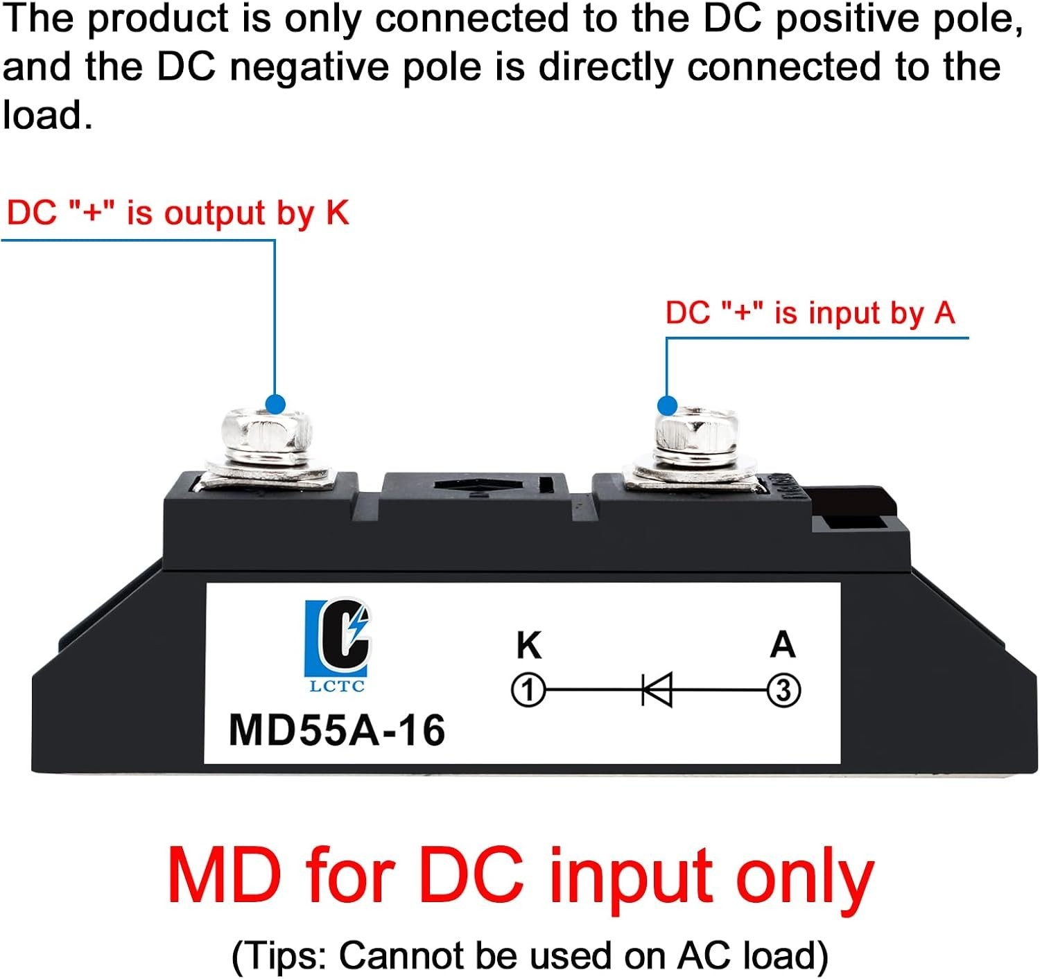 12V 1 Way Diodes MD 55A(50Amp)-16;To Prevent Backfeed;Use Voltage Range