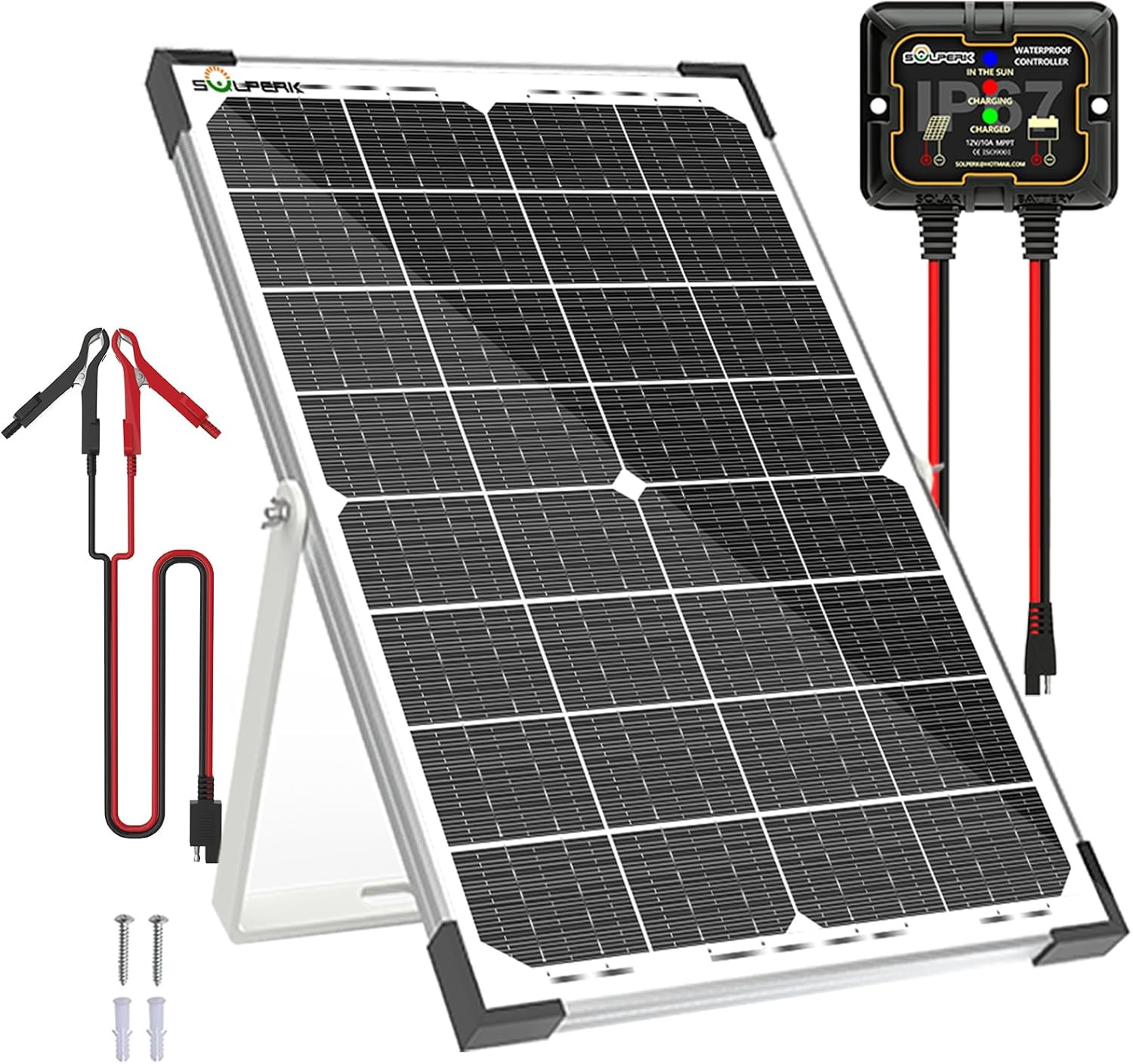 30W Solar Battery Charger Solar Battery Maintainer + Upgrade 10A MPPT Charge Con
