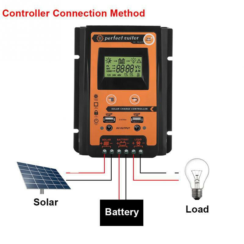 70A Battery Panel 12/24V Regulator 2pcs Solar Charger Controller