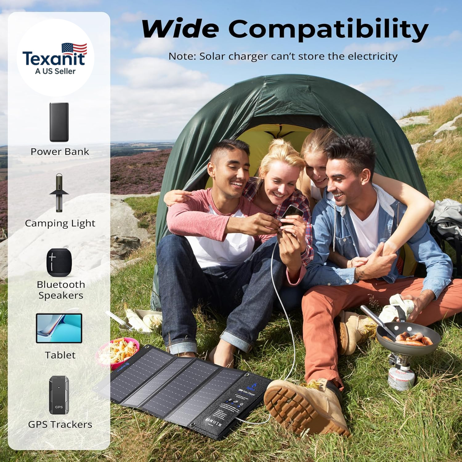 28W Solar Panel Charger with Dual USB-C and USB-A, Portable Solar Phone Charger