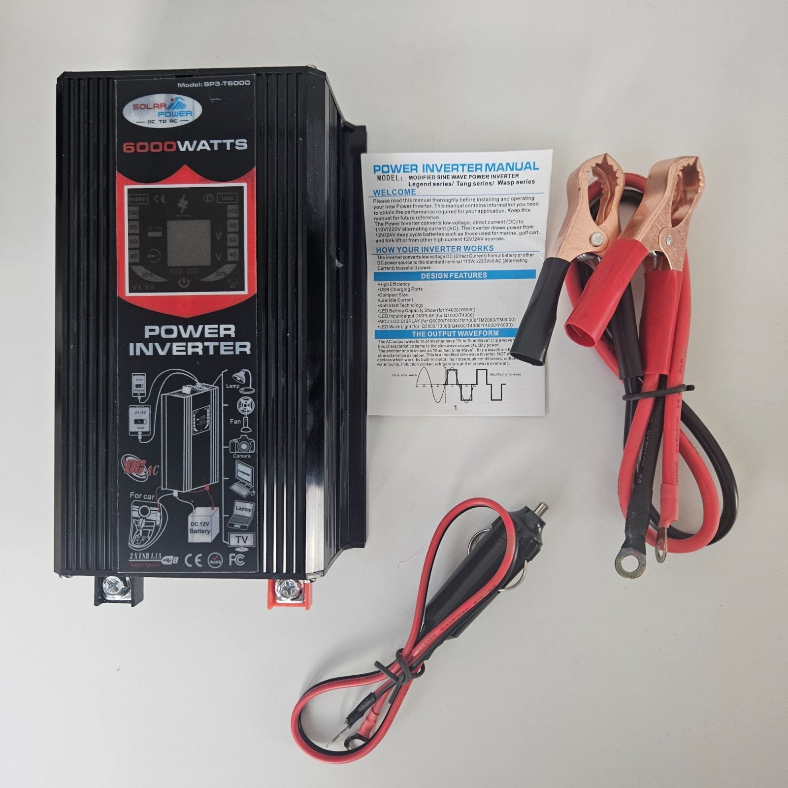Solar Inverter Kit 18W Solar Panel 6000W Car Power Inverter LCD 30A Solar Charge
