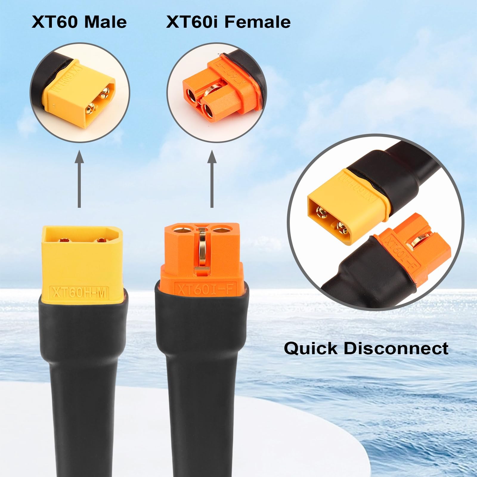 XT60i to XT60 Extension Cable 10AWG 3FT XT60i Female to XT60 Male Connector C…