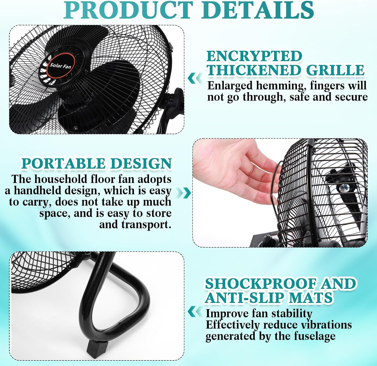 15000Mah 12 Inch Solar Panel Powered Fan, 2 in 1 Solar Panel or AC Charger Power