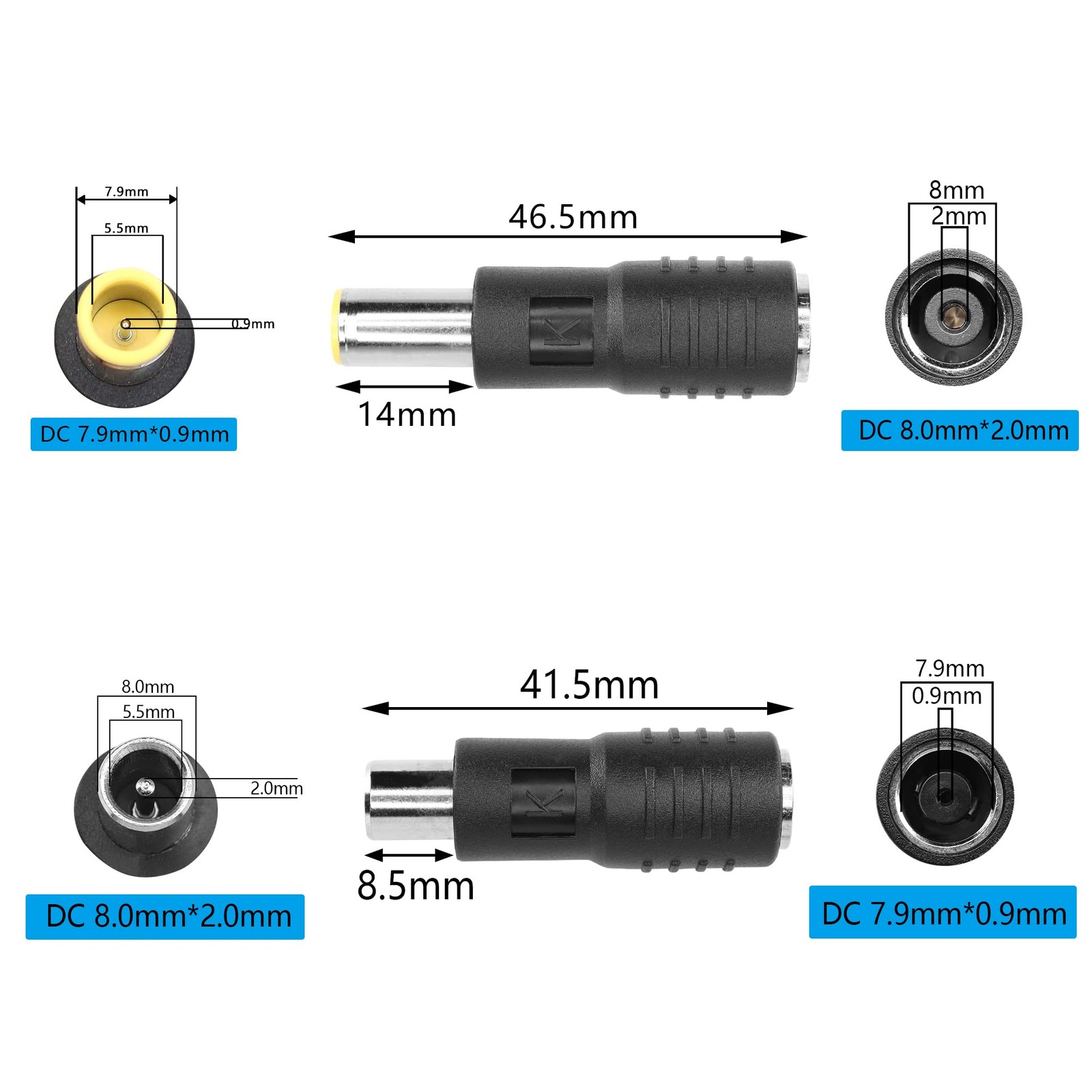 DC8mm Connector 2pcs,DC7909 Male to DC8020 Female and DC7909 Female to DC8020…