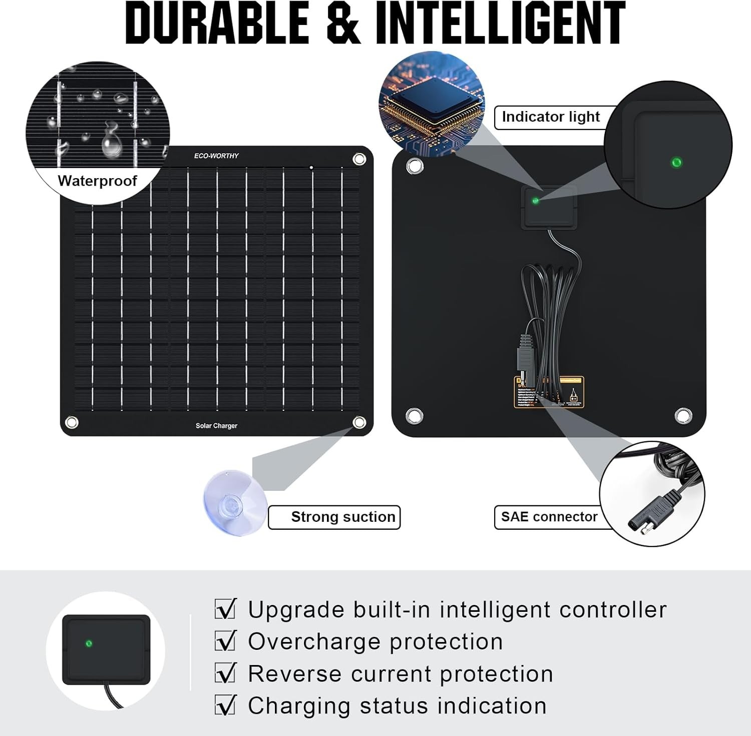 10W Waterproof Solar Battery Charger for Safe Vehicle Maintenance Anywhere