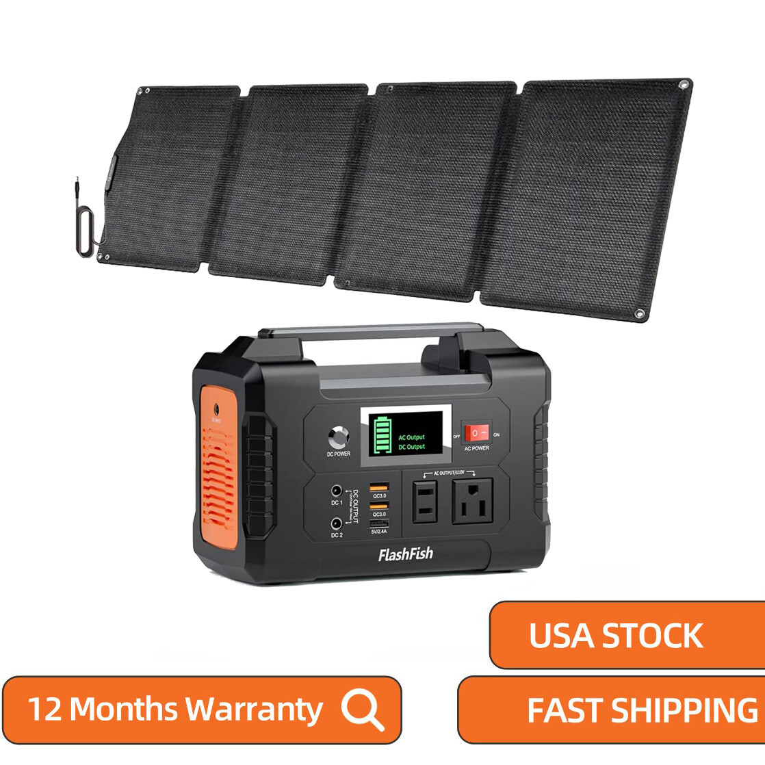 Flashfish 200W Portable Power Station Generator 151Wh Li-ion + 60W Solar Panel