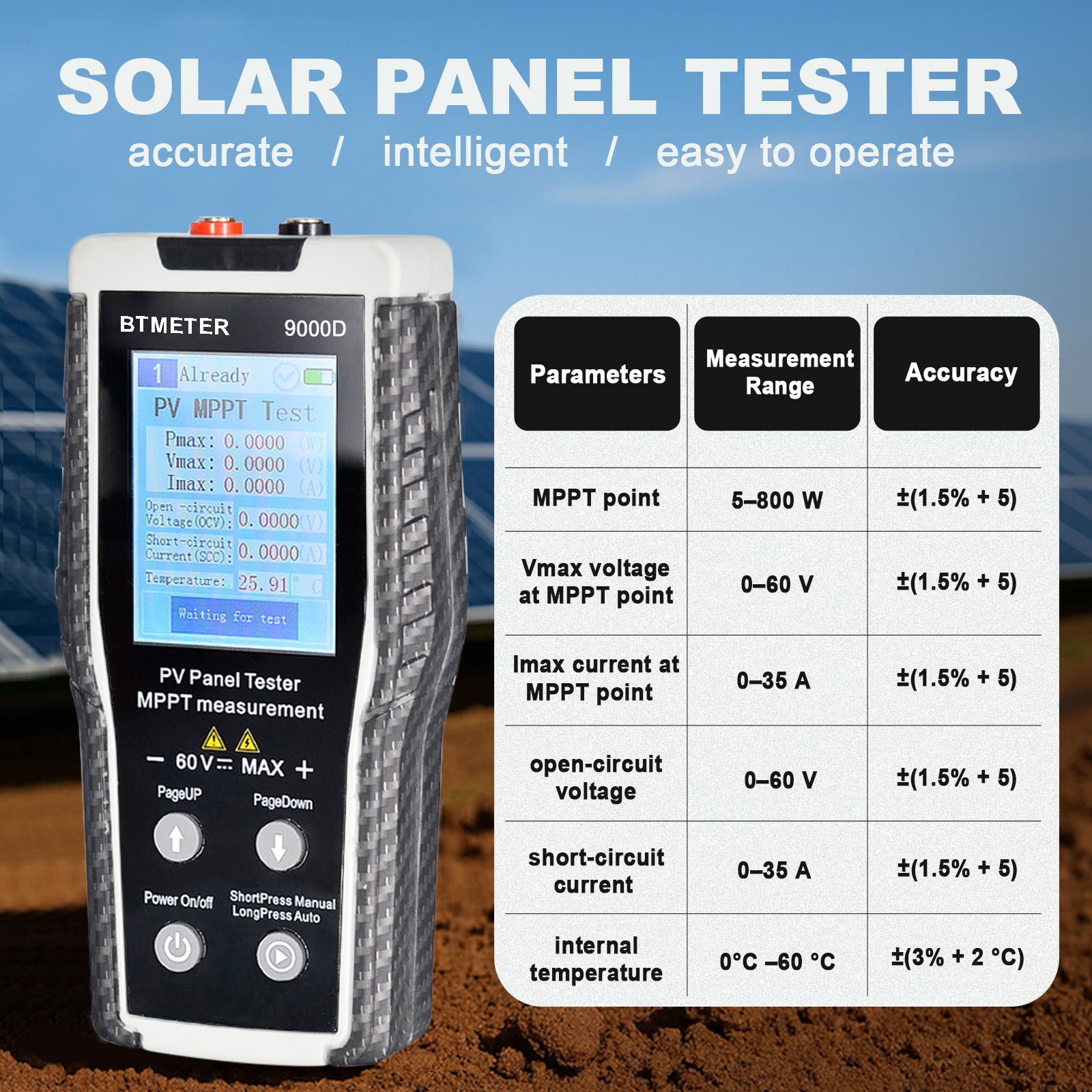 MPPT Solar Photovoltaic Panel Tester LCD Digital Display 800W 0-60V 0-35A MC4