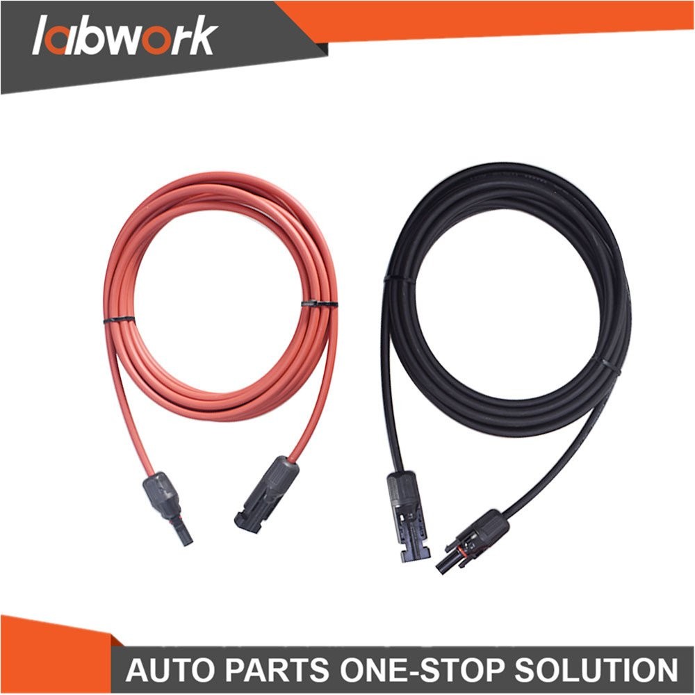 Labwork Solar Panel Extension Cable Wire Connector 12AWG 10ft Black + Red 1Pair