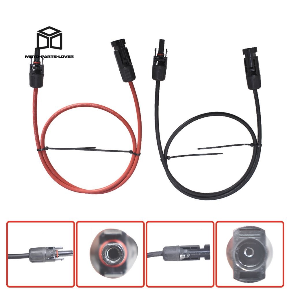 1 Pair 10 AWG Solar Panel Extension Cable Wire Connector 3 Feet Black + Red