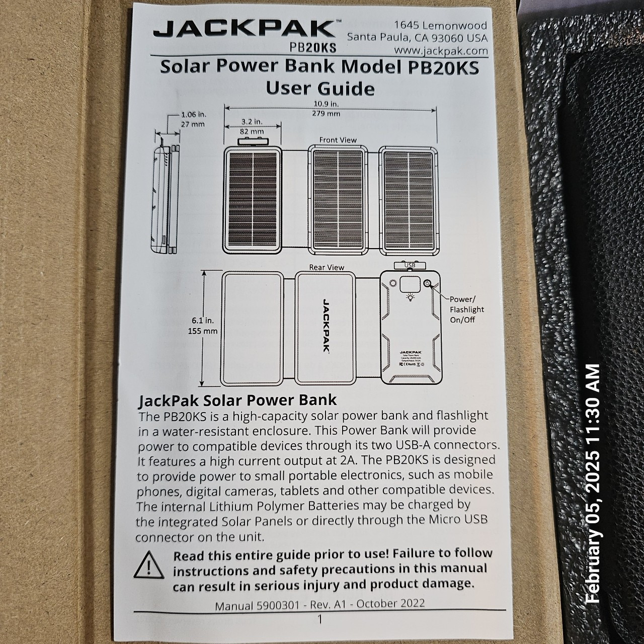 Solar Power Bank Jackpak PB20KS/flashlight – 5180428 Quickjak lightweight