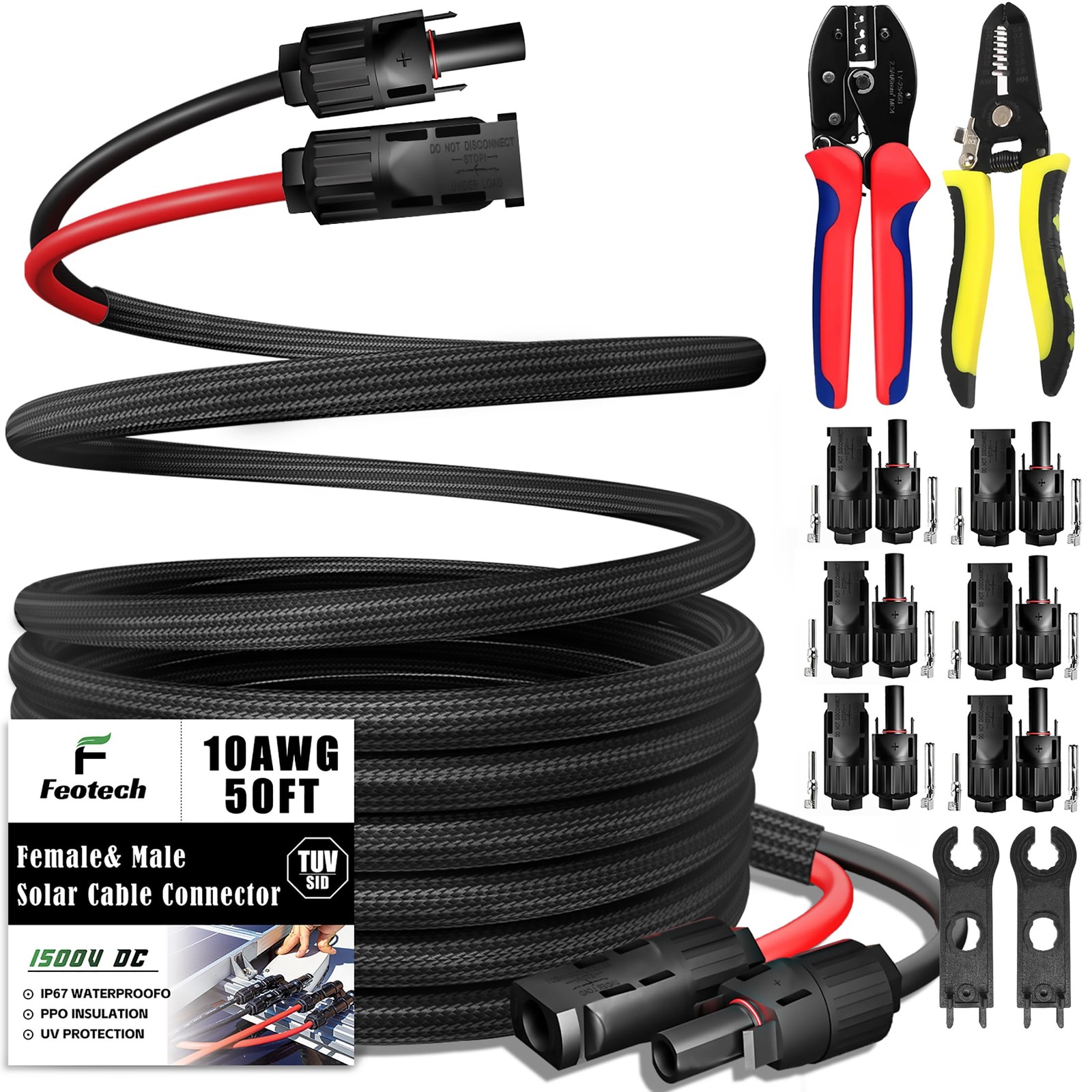 Twin Wire 50 Feet Solar Extension Cable 10AWG with -IP67- Female and Male Con…