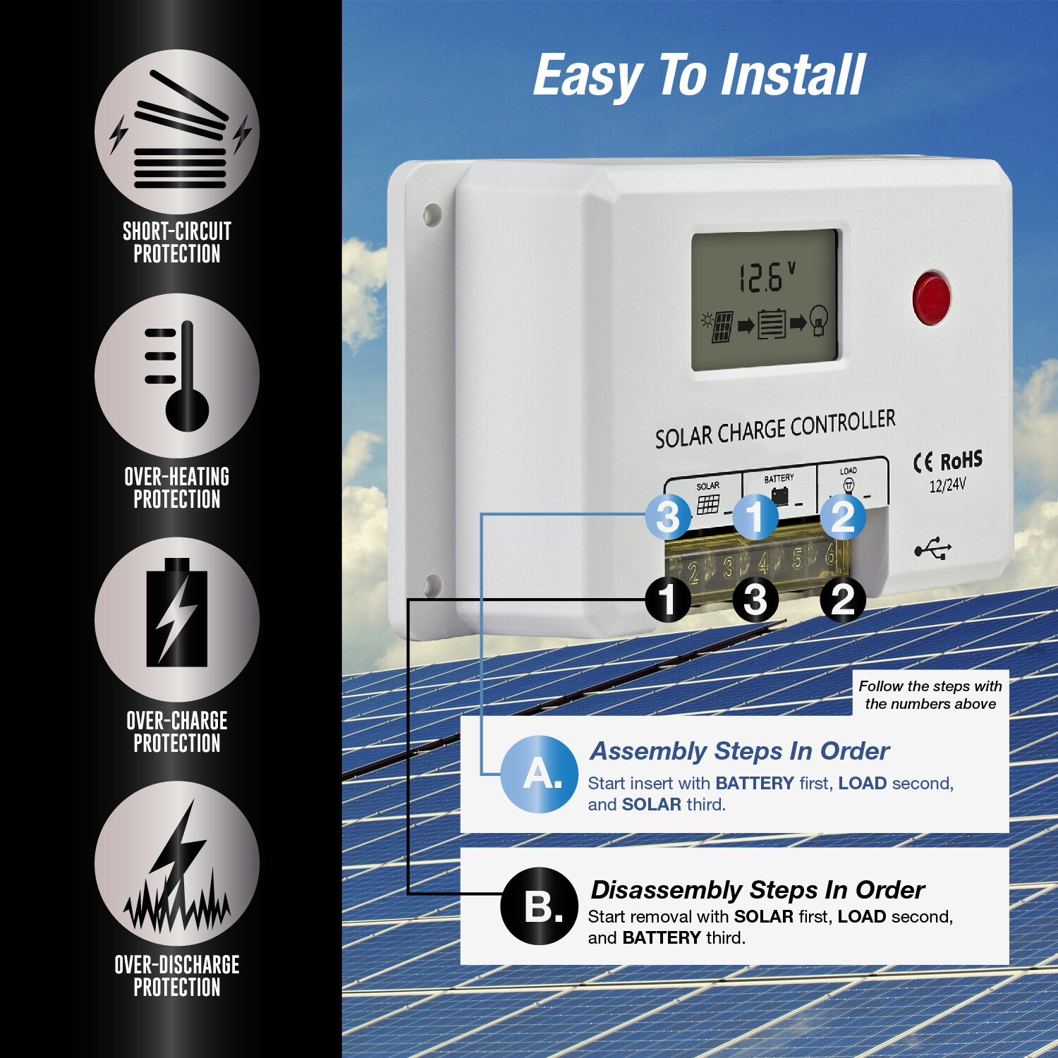 ExpertBattery 100W 12V Monocrystalline Solar Panel Kit with 10A PWM Controller